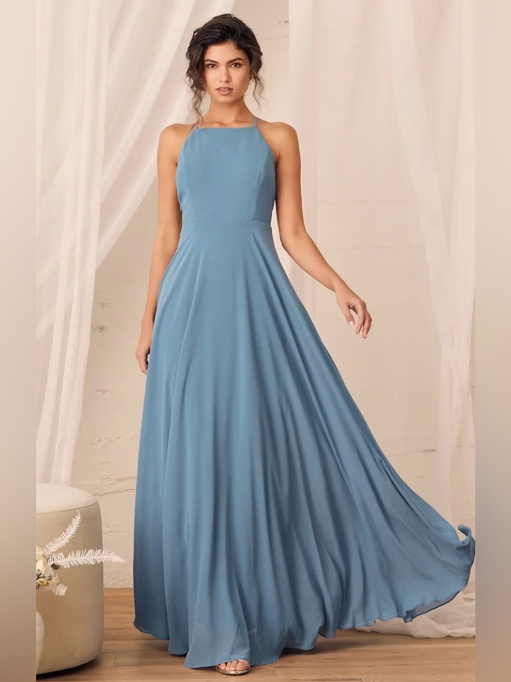 Lulus Mythical Kind of Love Slate Blue Maxi Dress | Backless Chiffon | Size S